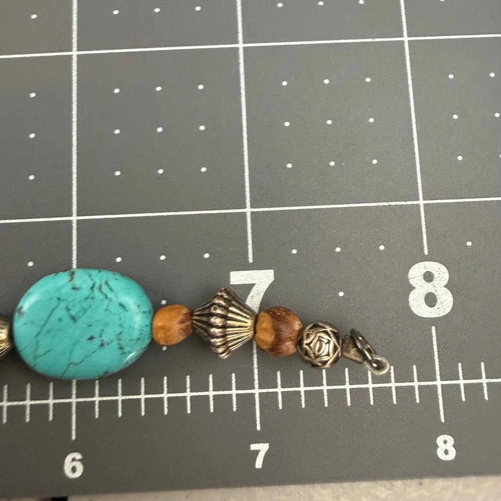 Southwestern Boho Bear Bracelet Turquoise Tone Wood Bead Fetish Design